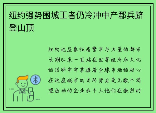 纽约强势围城王者仍冷冲中产郡兵跻登山顶